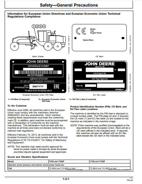 OPERATOR MANUAL - JOHN DEERE 772G (G SERIES) Construction Motor Grader OMT380597X19