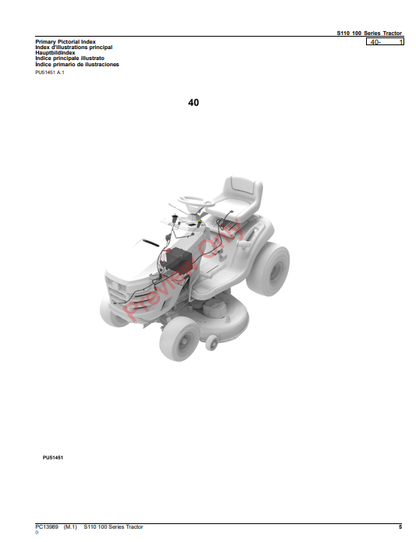 JOHN DEERE S110 100 SERIES TRACTOR PC13989 - PARTS CATALOG MANUAL