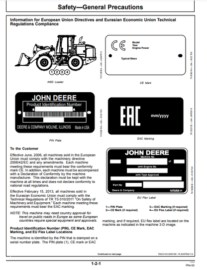 OPERATOR MANUAL - JOHN DEERE 724 P Construction Loader OMT447404X019