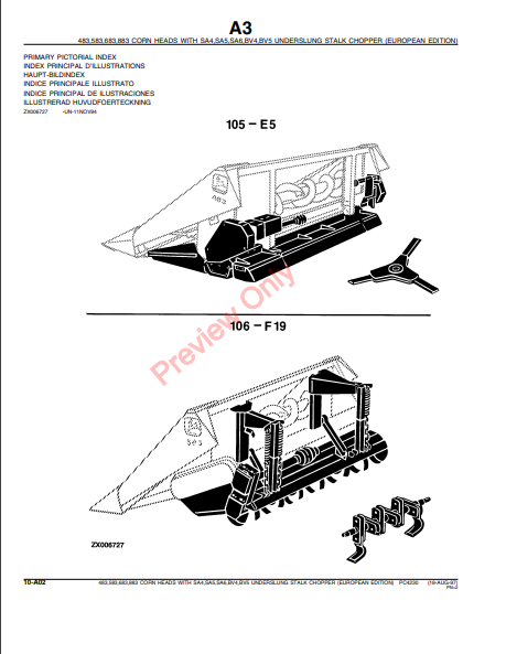 JOHN DEERE 483-883 CORN HEADS W/UNDERSLUNG STALK CHOPPER PC4230 - PARTS CATALOG MANUAL