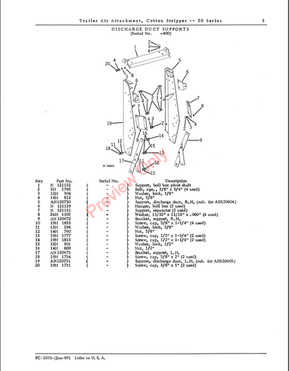 JOHN DEERE 50 SERIES COTTON STRIPPER TRAILER AIR ATTACHMENT PC1031 - PARTS CATALOG MANUAL