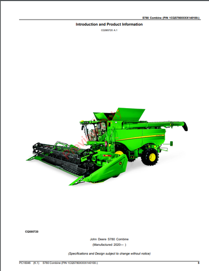 JOHN DEERE S780 COMBINE PC16064 - PARTS CATALOG MANUAL