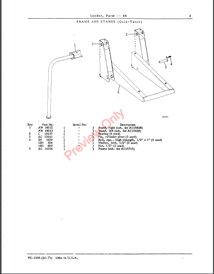 JOHN DEERE 48 FARM LOADER PC1108 - PARTS CATALOG MANUAL