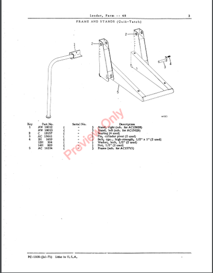 JOHN DEERE 48 FARM LOADER PC1108 - PARTS CATALOG MANUAL