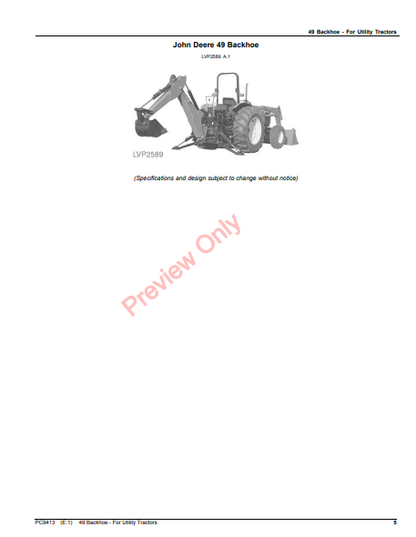 JOHN DEERE 49 BACKHOE - FOR UTILITY TRACTORS PC9413 - PARTS CATALOG MANUAL