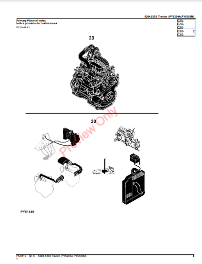 JOHN DEERE 5204, 5303 TRACTORS (PY5204A, PY5303M, MEXICO VERSION) PC9310 - PARTS CATALOG MANUAL