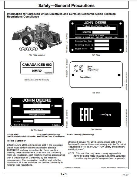 OPERATOR MANUAL - JOHN DEERE 544 G Construction Loader OMT479847X019