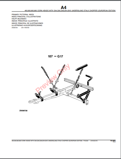 JOHN DEERE 483-883 CORN HEADS W/UNDERSLUNG STALK CHOPPER PC4230 - PARTS CATALOG MANUAL