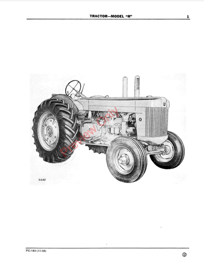 JOHN DEERE MODEL R TRACTOR PC183 - PARTS CATALOG MANUAL