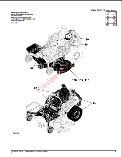 JOHN DEERE Z960M ZTRAK M SERIES MOWER PC12725 - PARTS CATALOG MANUAL