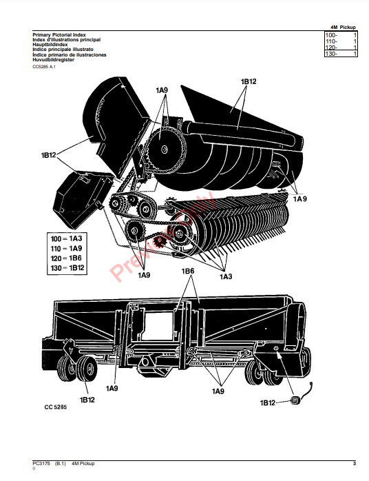 JOHN DEERE PICKUP, FORAGE HARVESTER 4MPU PC3175 - PARTS CATALOG MANUAL