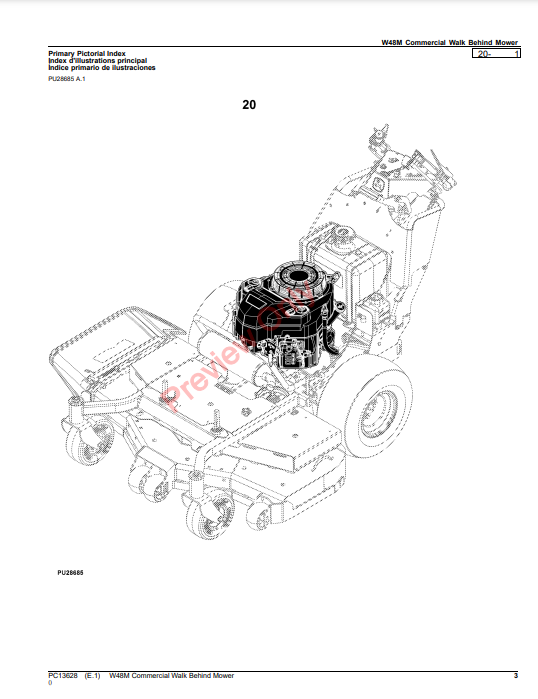 JOHN DEERE W48M COMMERCIAL WALK BEHIND MOWER PC13628 - PARTS CATALOG MANUAL