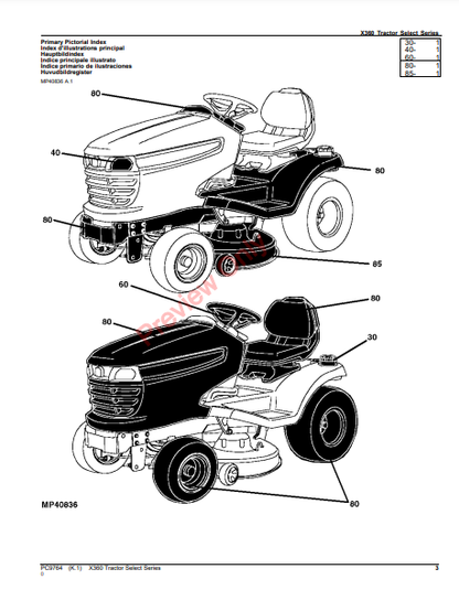 JOHN DEERE X360 TRACTOR SELECT SERIES PC9764 - PARTS CATALOG MANUAL