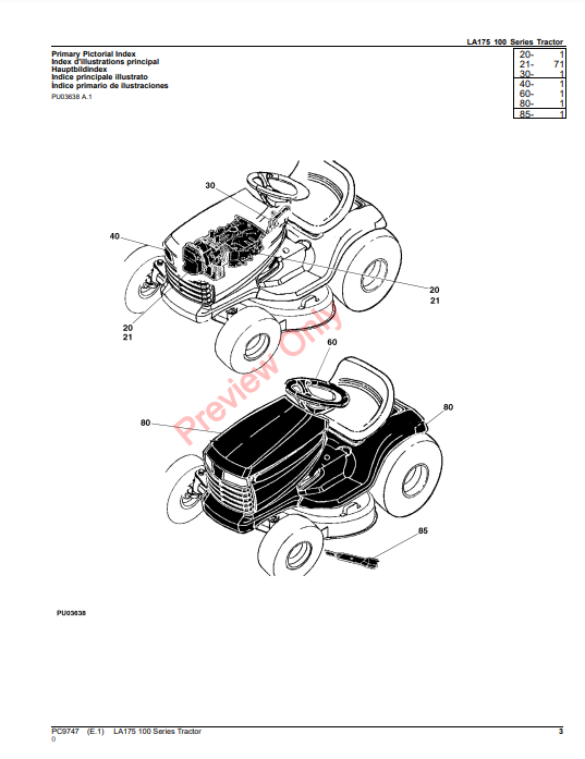 JOHN DEERE LA175 TRACTOR PC9747 - PARTS CATALOG MANUAL