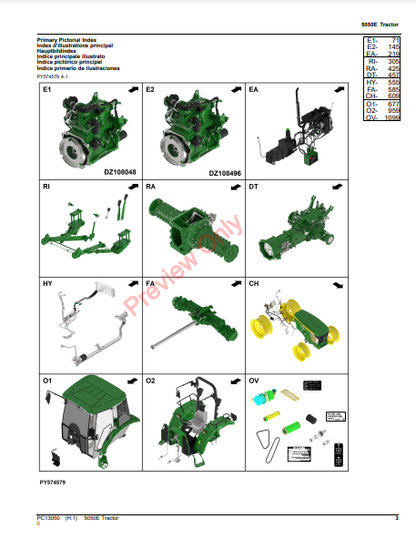 JOHN DEERE 5050E TRACTOR (EUROPEAN EDITION) PC13050 - PARTS CATALOG MANUAL