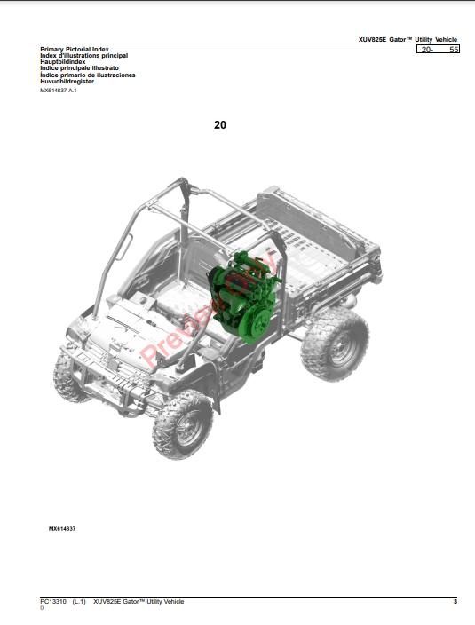 JOHN DEERE XUV825E GATOR UTILITY VEHICLE PC13310 - PARTS CATALOG MANUAL