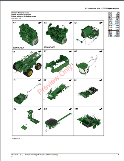 JOHN DEERE S770 COMBINE PC16045 - PARTS CATALOG MANUAL