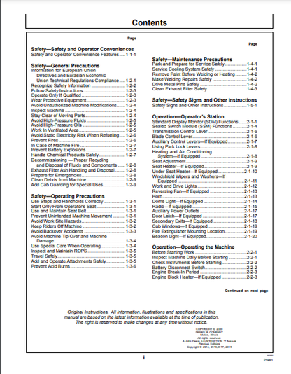 OPERATOR MANUAL - JOHN DEERE 550K,650K (K SERIES) Construction Crawler Dozer OMT356886X19