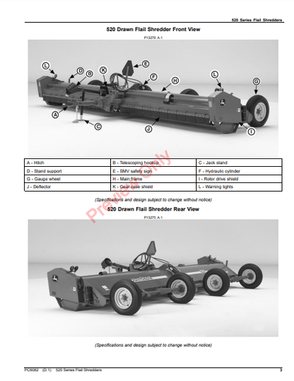 JOHN DEERE 520 SERIES FLAIL SHREDDERS PC6082 - PARTS CATALOG MANUAL