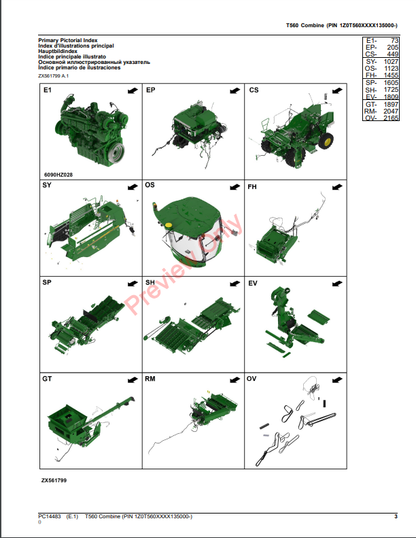 JOHN DEERE T560 COMBINE PC14483 - PARTS CATALOG MANUAL