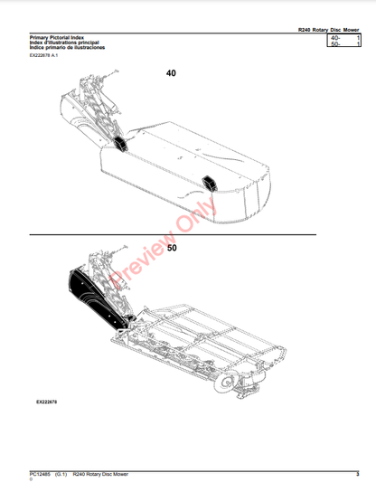 JOHN DEERE R240 ROTARY DISC MOWER PC12485 - PARTS CATALOG MANUAL