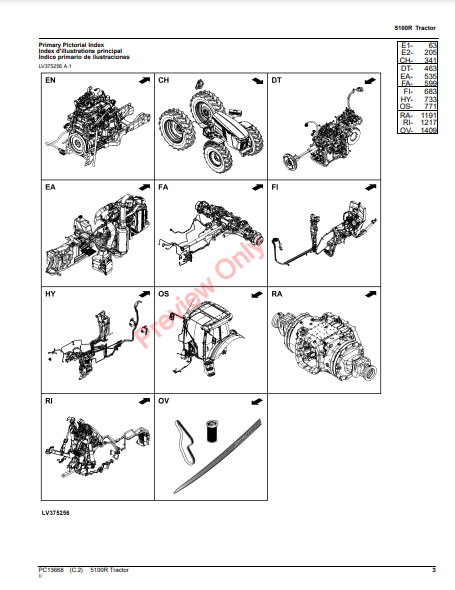 JOHN DEERE 5100R TRACTOR PC13668 - PARTS CATALOG MANUAL