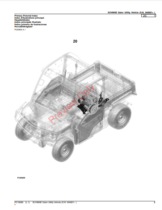 JOHN DEERE XUV865E GATOR UTILITY VEHICLE PC16095 - PARTS CATALOG MANUAL