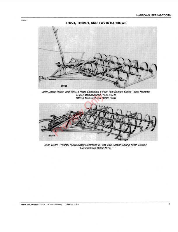 JOHN DEERE SPRING-TOOTH HARROWS PC257 - PARTS CATALOG MANUAL