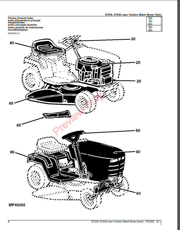 JOHN DEERE STX38, STX46 (BLACK MOWER DECK) LAWN TRACTORS PC2399 - PARTS CATALOG MANUAL