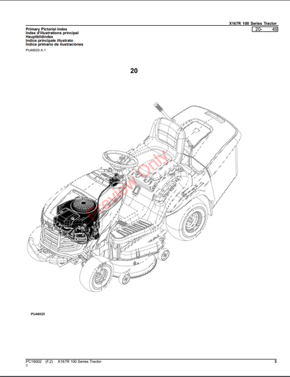 JOHN DEERE X167R 100 SERIES TRACTOR PC16002 - PARTS CATALOG MANUAL