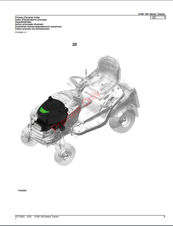 JOHN DEERE X106 100 SERIES TRACTOR PC13343 - PARTS CATALOG MANUAL