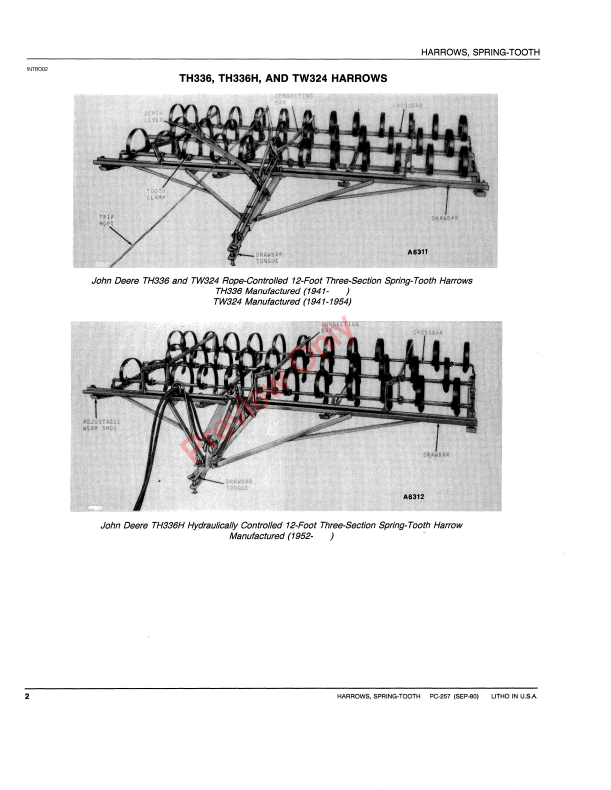 JOHN DEERE SPRING-TOOTH HARROWS PC257 - PARTS CATALOG MANUAL