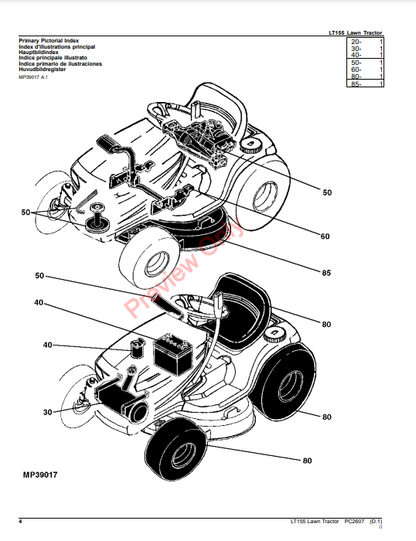 JOHN DEERE LT155 LAWN TRACTOR PC2607 - PARTS CATALOG MANUAL