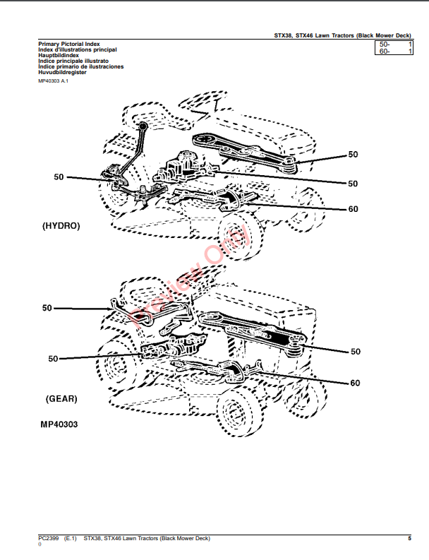 JOHN DEERE STX38, STX46 (BLACK MOWER DECK) LAWN TRACTORS PC2399 - PARTS CATALOG MANUAL