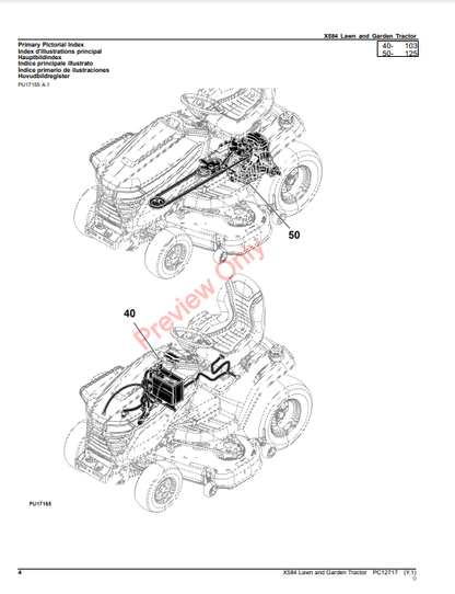 JOHN DEERE X584 LAWN AND GARDEN TRACTOR PC12717 - PARTS CATALOG MANUAL