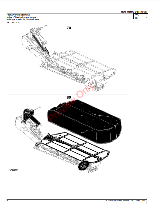 JOHN DEERE R240 ROTARY DISC MOWER PC12485 - PARTS CATALOG MANUAL