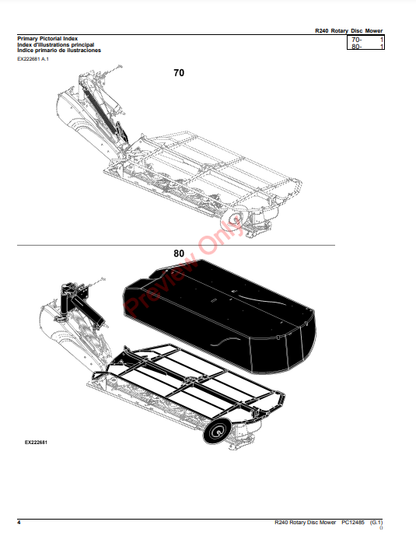 JOHN DEERE R240 ROTARY DISC MOWER PC12485 - PARTS CATALOG MANUAL