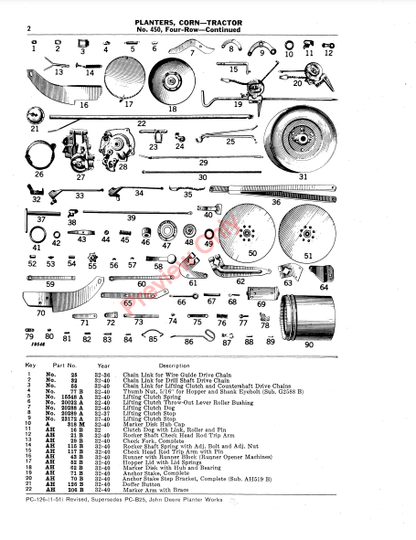 JOHN DEERE NO. 450 CORN-TRACTOR PLANTER PC126 - PARTS CATALOG MANUAL