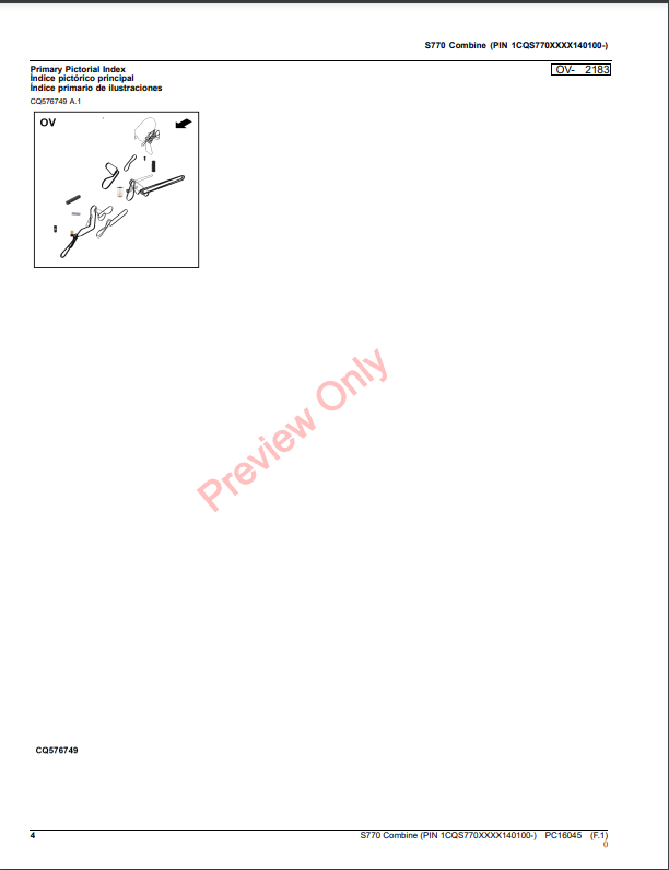 JOHN DEERE S770 COMBINE PC16045 - PARTS CATALOG MANUAL