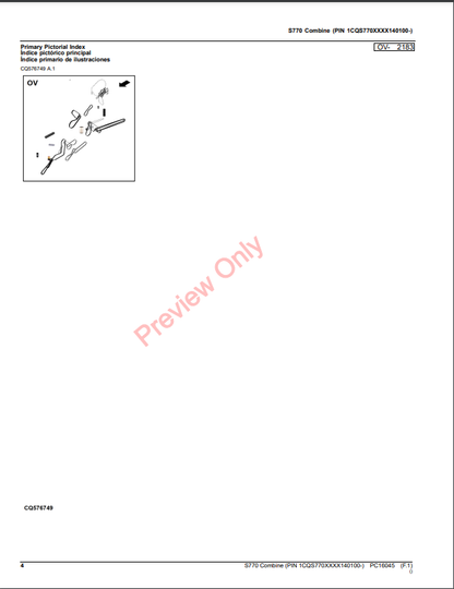 JOHN DEERE S770 COMBINE PC16045 - PARTS CATALOG MANUAL