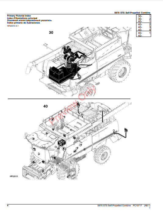 JOHN DEERE S670 STS SELF-PROPELLED COMBINE PC10717 - PARTS CATALOG MANUAL