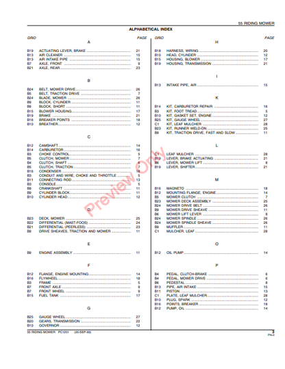 JOHN DEERE 55 RIDING MOWER PC1201 - PARTS CATALOG MANUAL