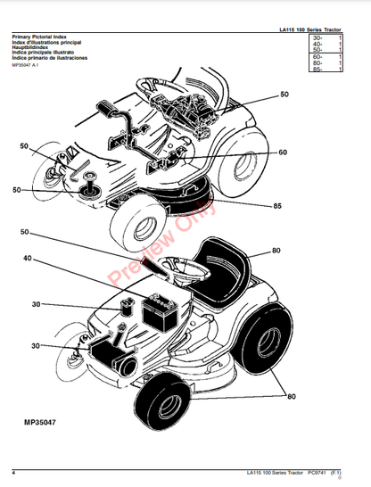 JOHN DEERE LA115 TRACTOR PC9741 - PARTS CATALOG MANUAL