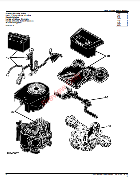 JOHN DEERE X360 TRACTOR SELECT SERIES PC9764 - PARTS CATALOG MANUAL