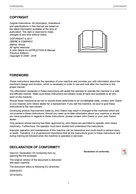 F685891 - JOHN DEERE 1470E IT4 CH9 (E SERIES) Forestry Wheeled Harvesters  OPERATOR MANUAL