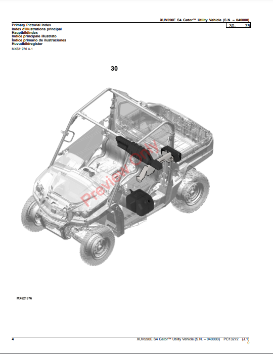 JOHN DEERE XUV590E S4 GATOR UTILITY VEHICLE PC13272 - PARTS CATALOG MANUAL