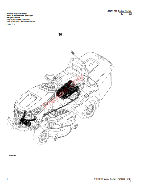 JOHN DEERE X167R 100 SERIES TRACTOR PC16002 - PARTS CATALOG MANUAL