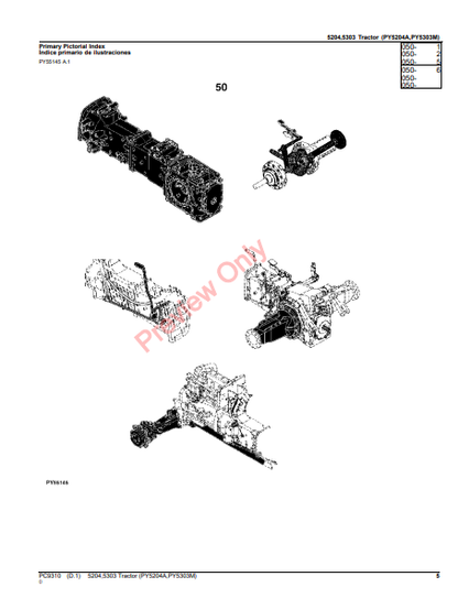 JOHN DEERE 5204, 5303 TRACTORS (PY5204A, PY5303M, MEXICO VERSION) PC9310 - PARTS CATALOG MANUAL