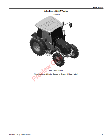 JOHN DEERE 5050E TRACTOR (EUROPEAN EDITION) PC13050 - PARTS CATALOG MANUAL