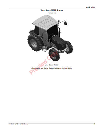 JOHN DEERE 5050E TRACTOR (EUROPEAN EDITION) PC13050 - PARTS CATALOG MANUAL